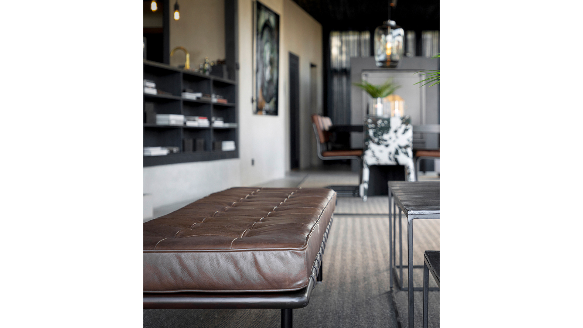 Princetown bänk brunt läder 163cm