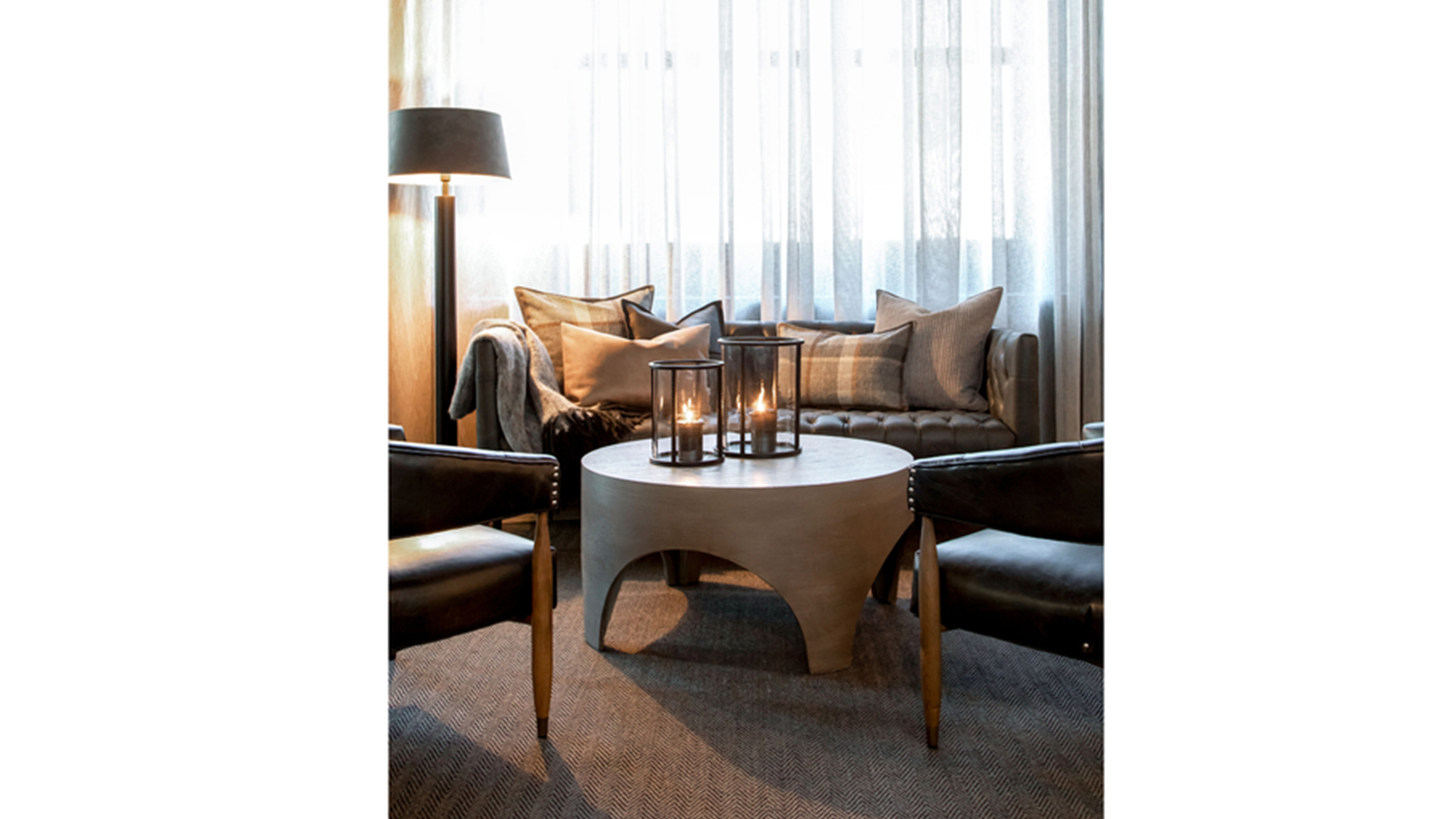 Owen runt soffbord antik grå