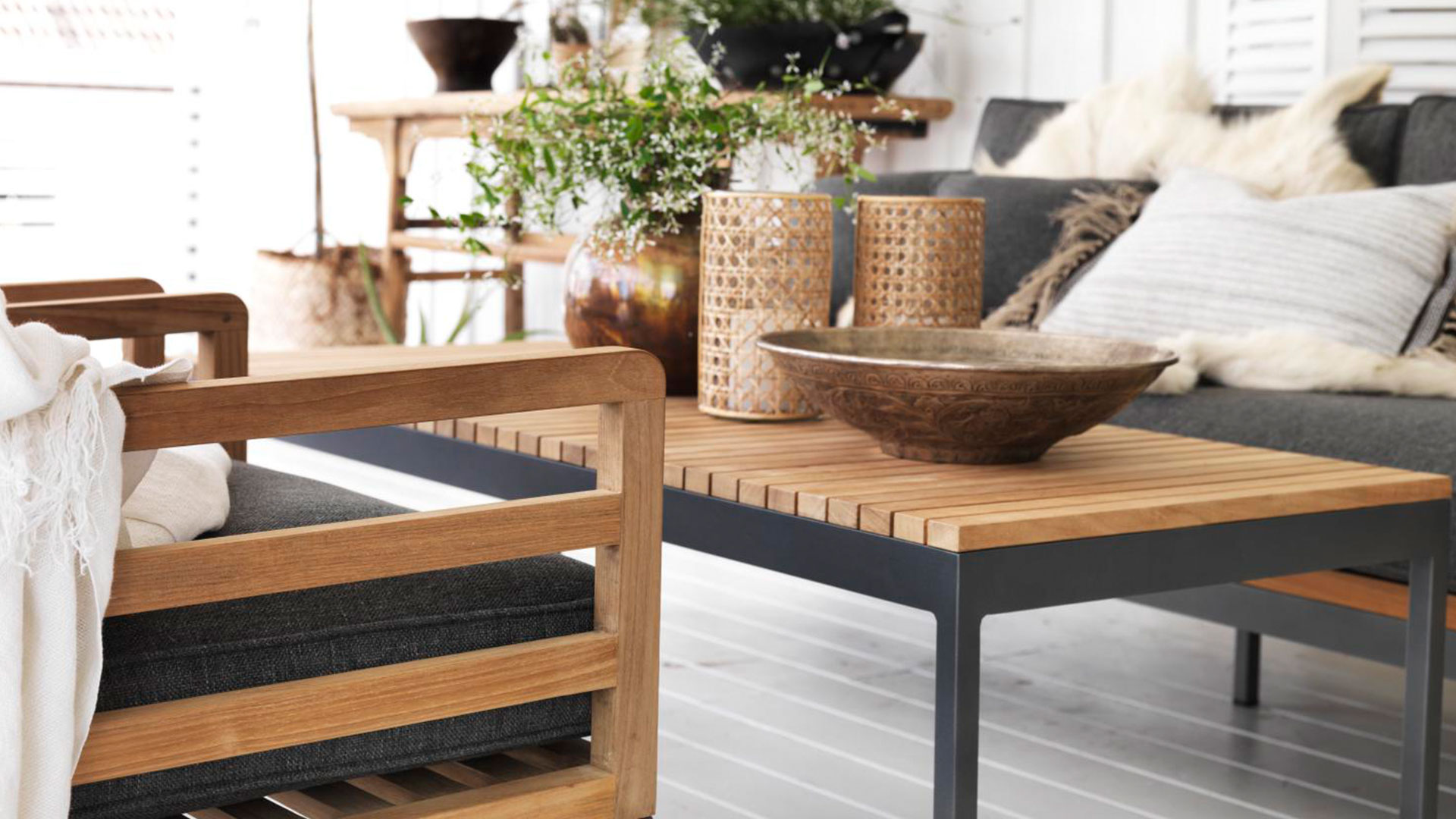 Zalongo fåtölj teak/grå