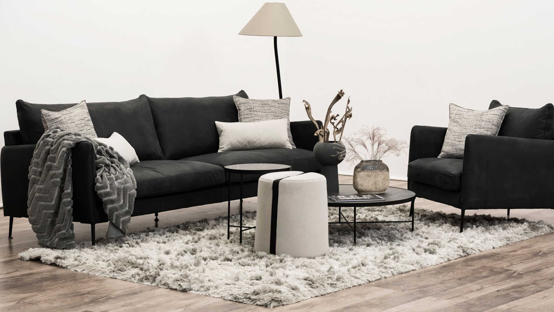 Alizee soffa 3-sits läder Kenia jet black