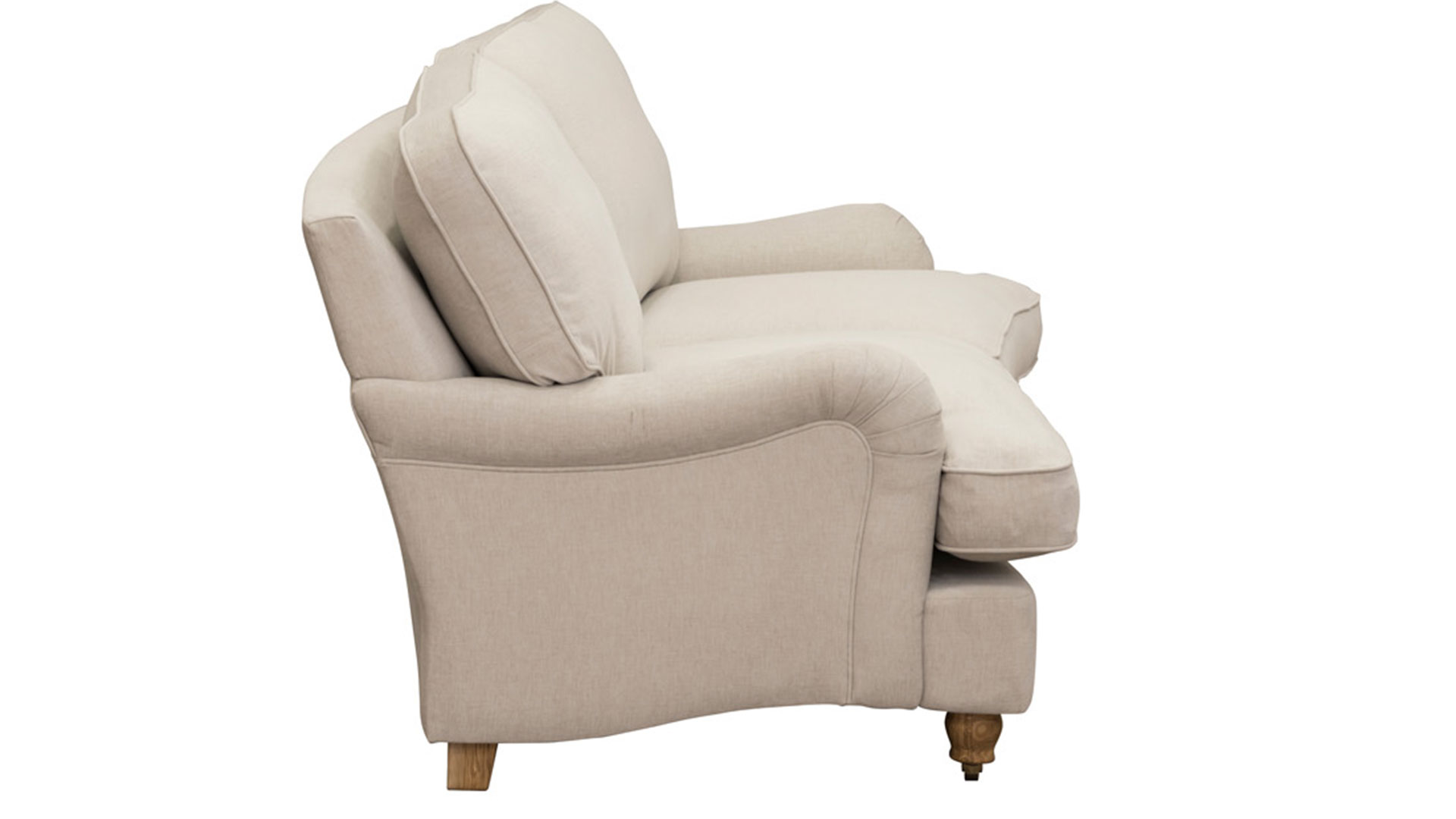 Oxford soffa svängd 2-sits 2/2 Olivia beige/oljad ek/brass