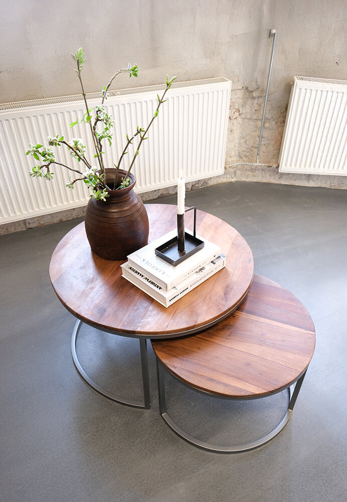 D04010-2 Paris soffbord järn/återvunnen trä 2-set