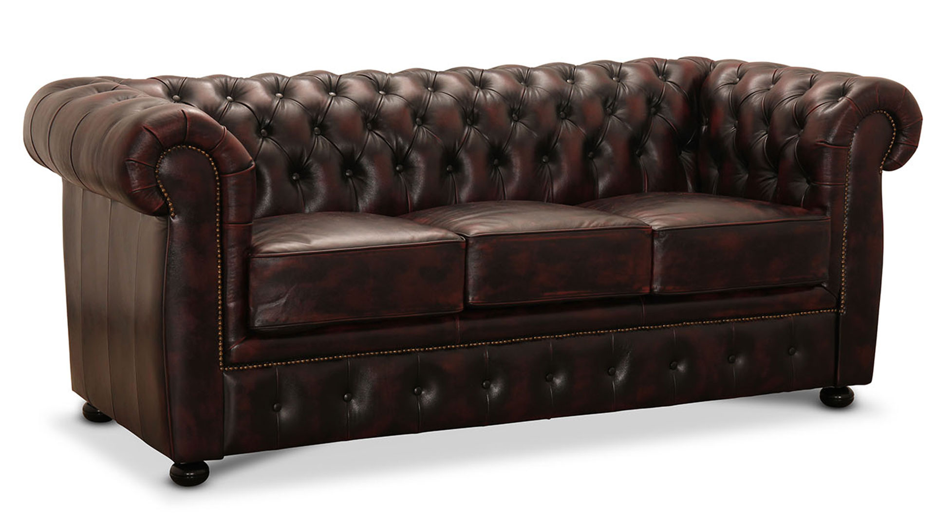 Chesterfield Liverpool soffa 3-sits läder oxblod