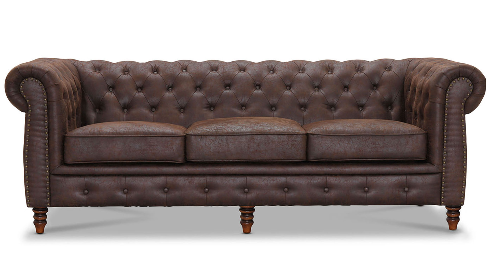 Chesterfield Cambridge soffa 3-sits tyg Vintage brun
