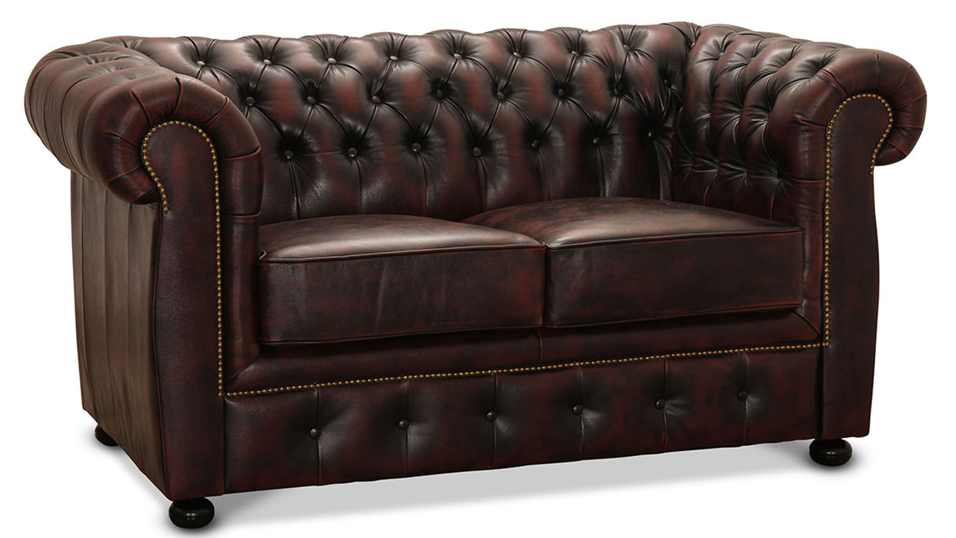 Chesterfield Liverpool soffa 2-sits läder oxblod