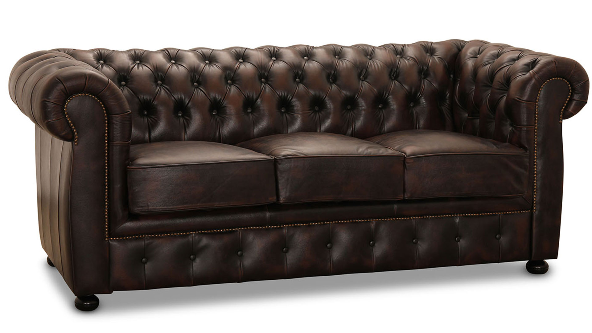 Chesterfield Liverpool soffa 3-sits läder brun