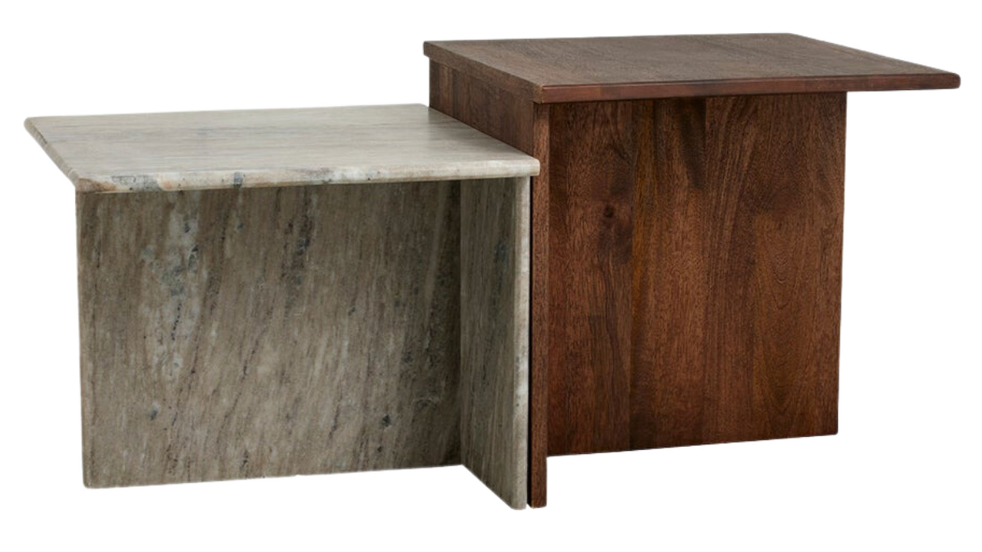 Odra låg soffbord 2-set marmor/trä