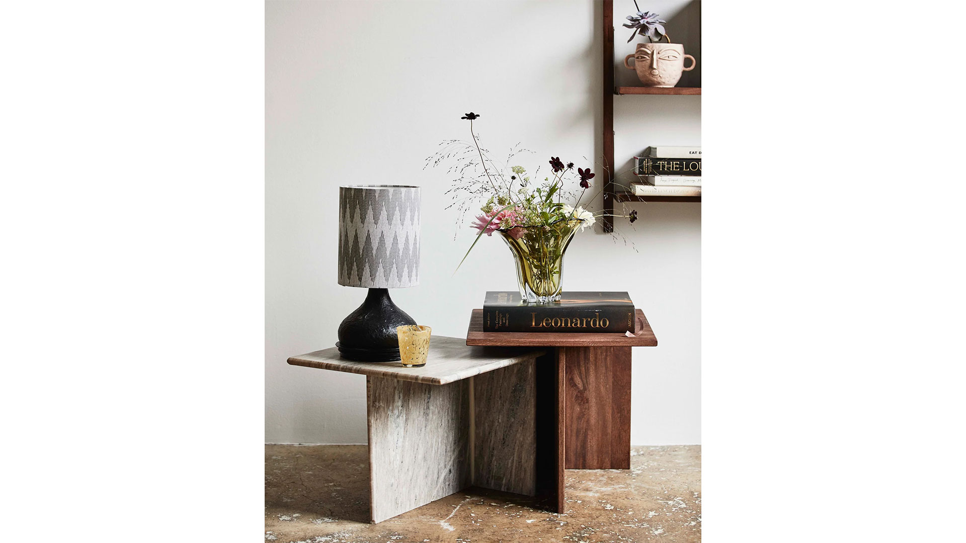 Odra låg soffbord 2-set marmor/trä