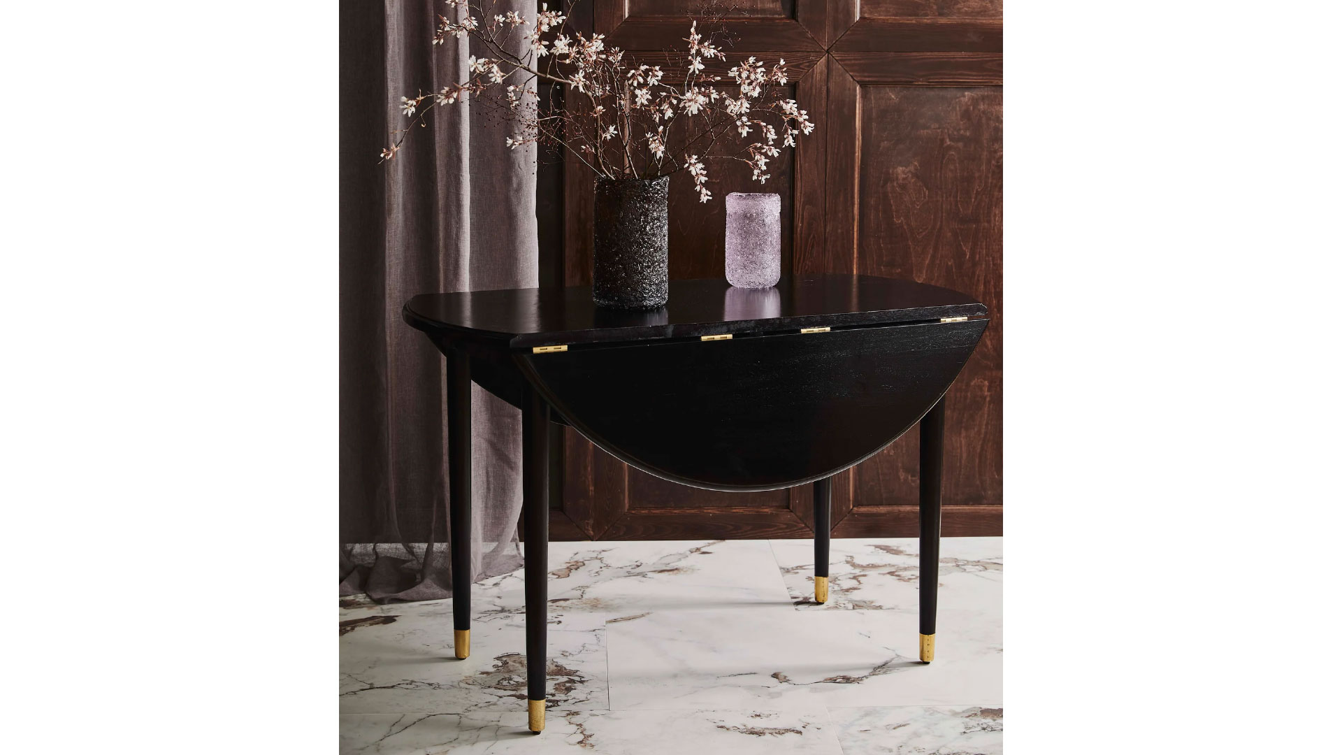 Ahr runt matbord fällbart svart/guld