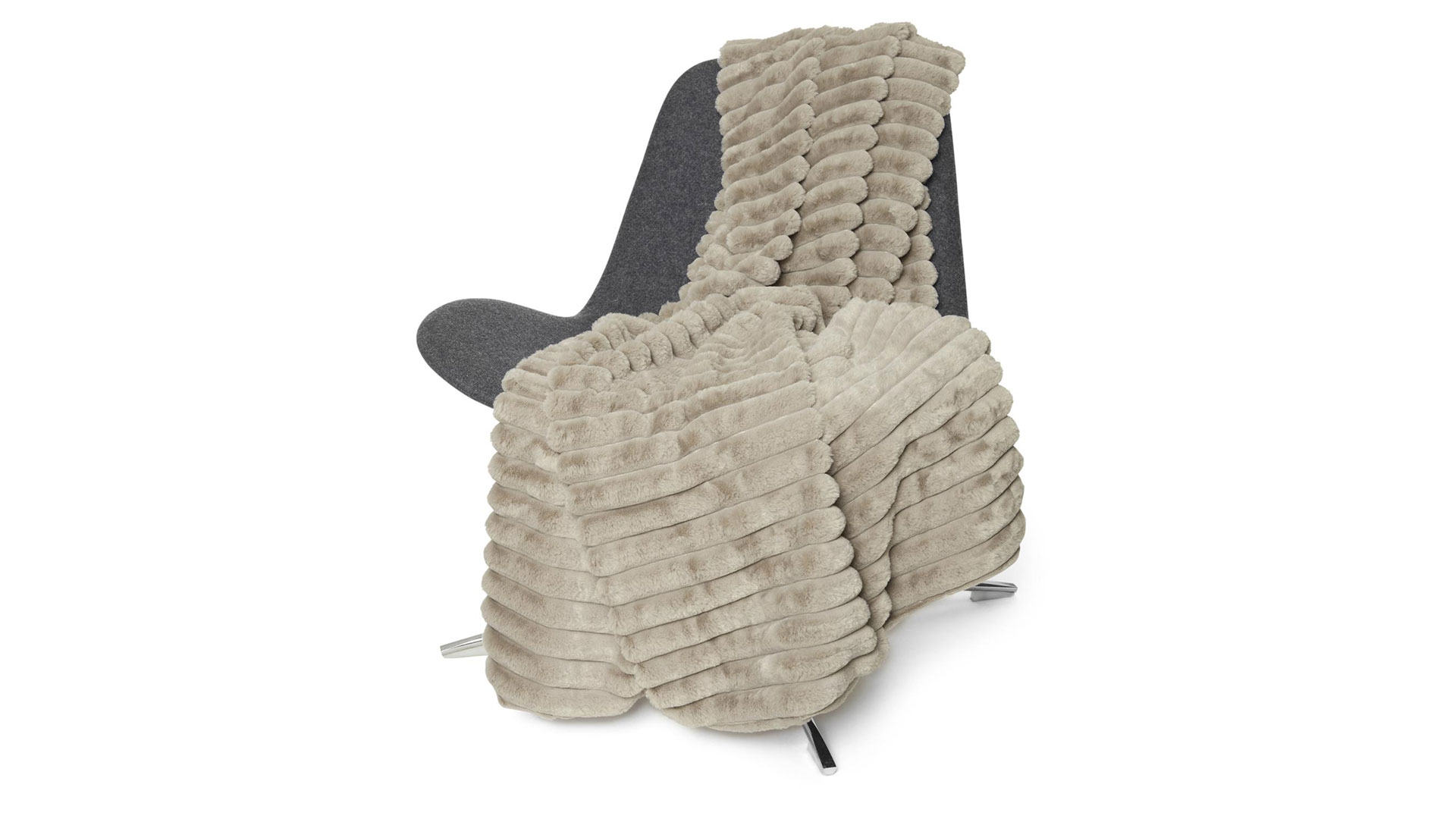 Stripy pläd fuskpäls taupe