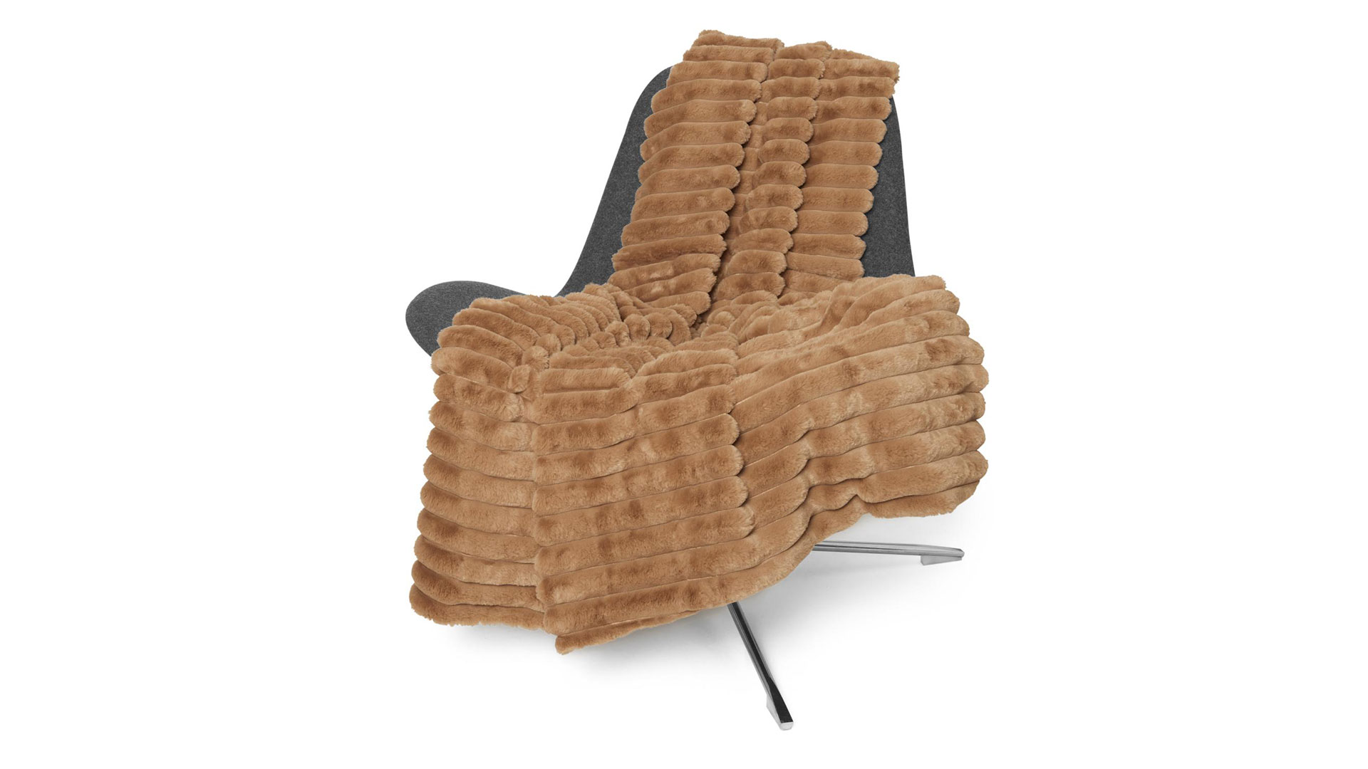 Stripy pläd fuskpäls cognac