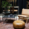 Alfredo rund pall/puff läder antique brown
