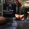 Alfredo rund pall/puff läder antique brown