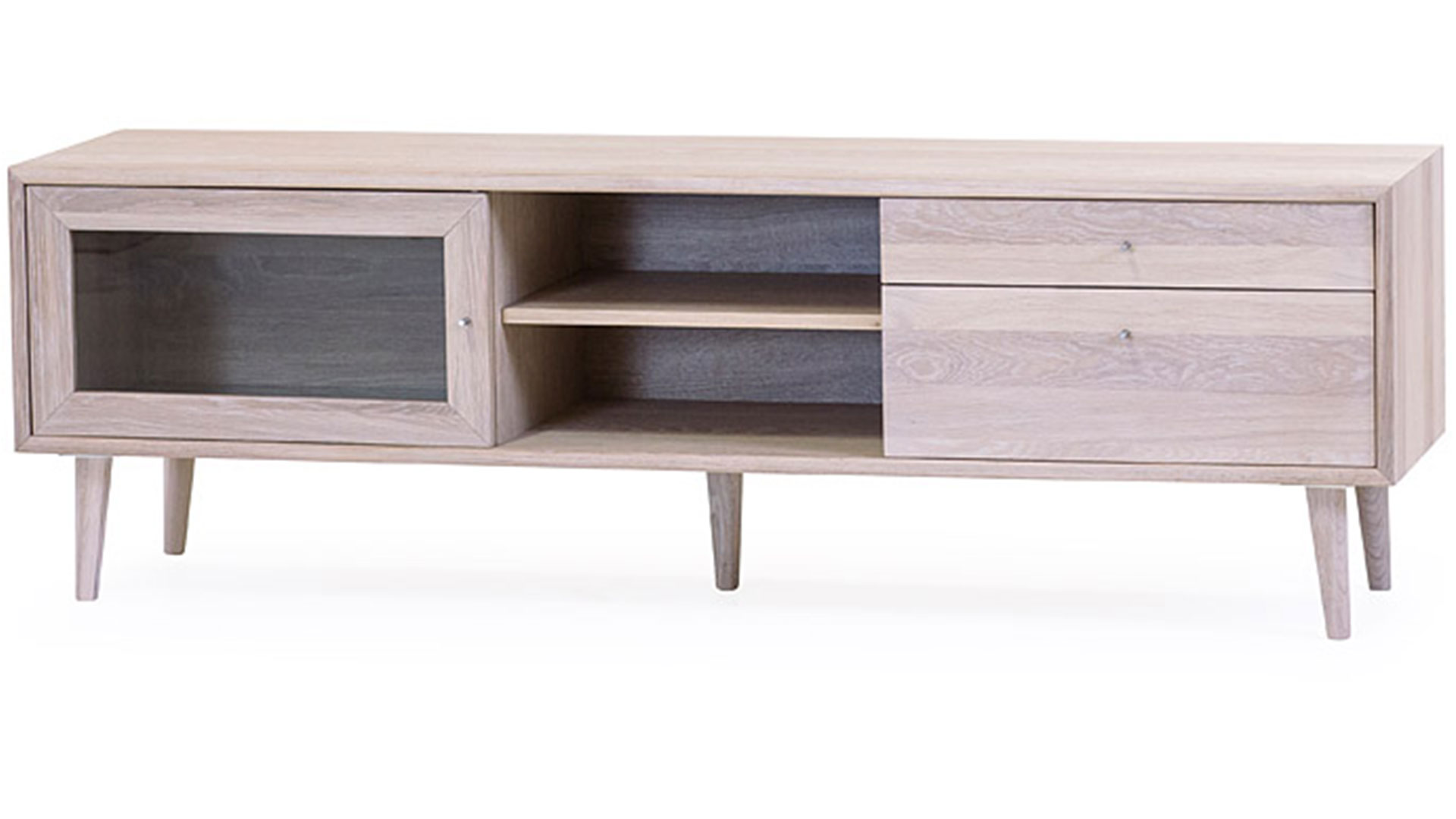 Nordik mediabänk 160cm vitoljad ek